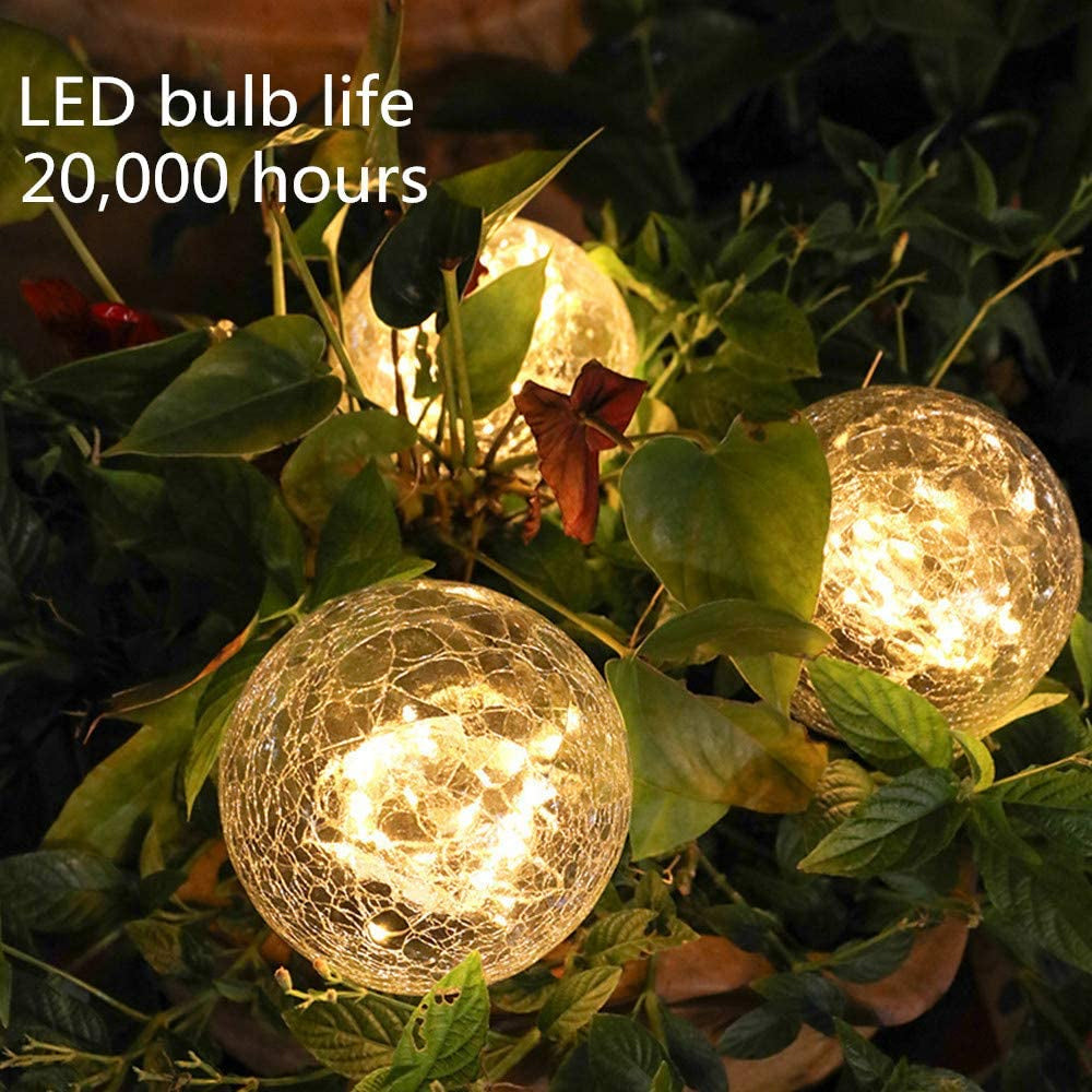 2Pcs Solar Lights Outdoor Cracked Glass Ball Warm Lights