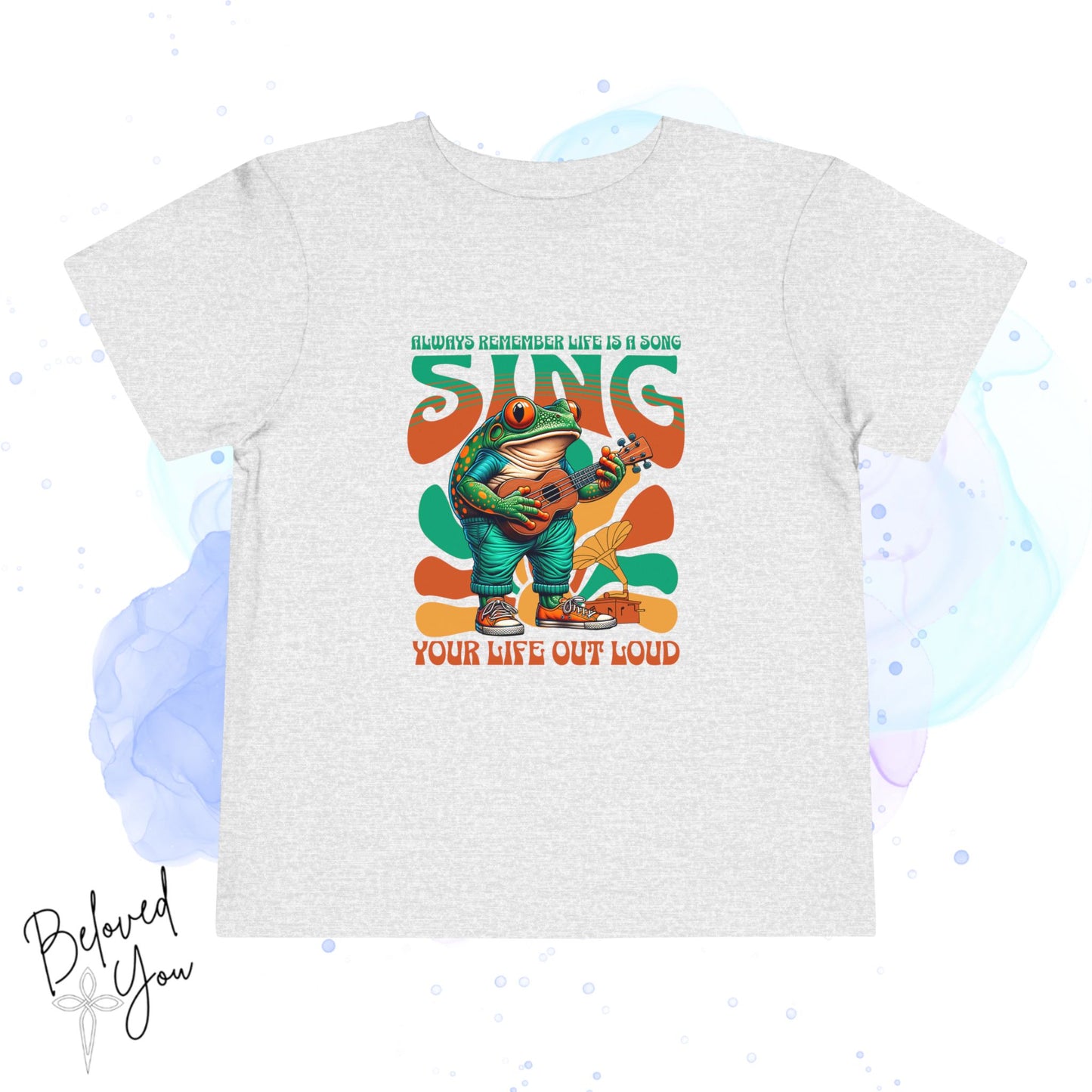 'Sing Your Life Out Loud' - Green Orange Frog Toddler Short Sleeve Tee