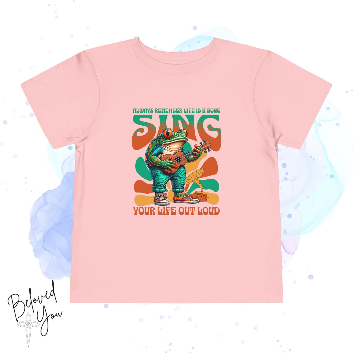 'Sing Your Life Out Loud' - Green Orange Frog Toddler Short Sleeve Tee