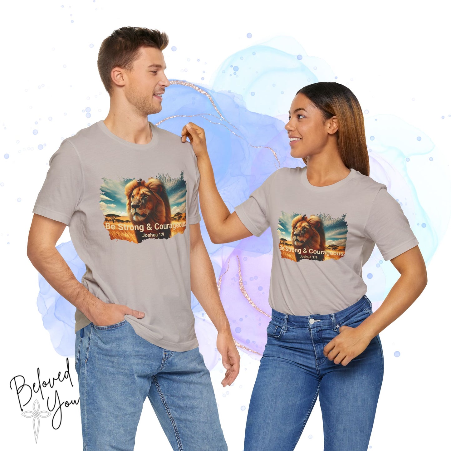 "Be Strong & Courageous" Lion Tee - Inspirational Unisex Short Sleeve Shirt
