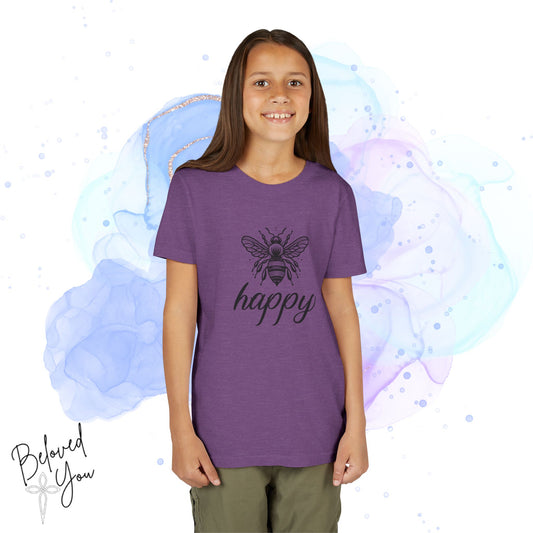 Bee Happy Youth Tee - Happy T-Shirt, Kids' Fashion, Eco-Friendly Tee