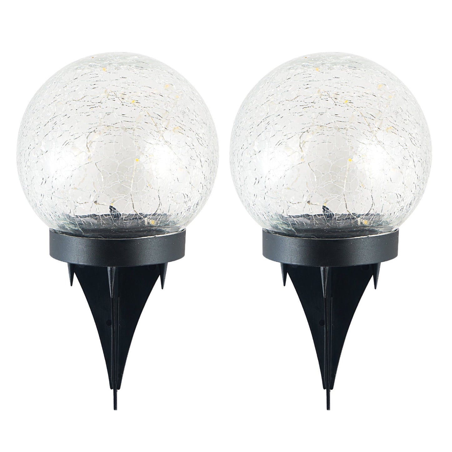 2Pcs Solar Lights Outdoor Cracked Glass Ball Warm Lights