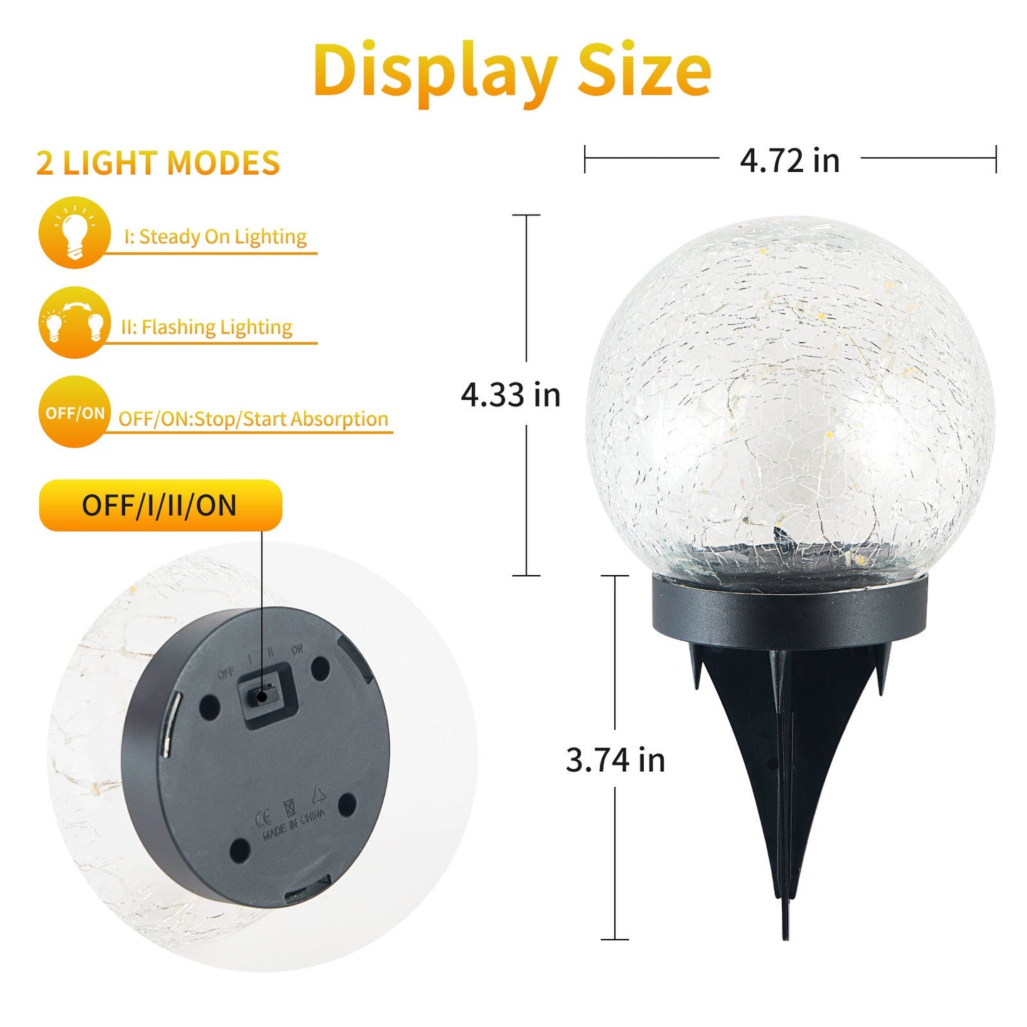 2Pcs Solar Lights Outdoor Cracked Glass Ball Warm Lights