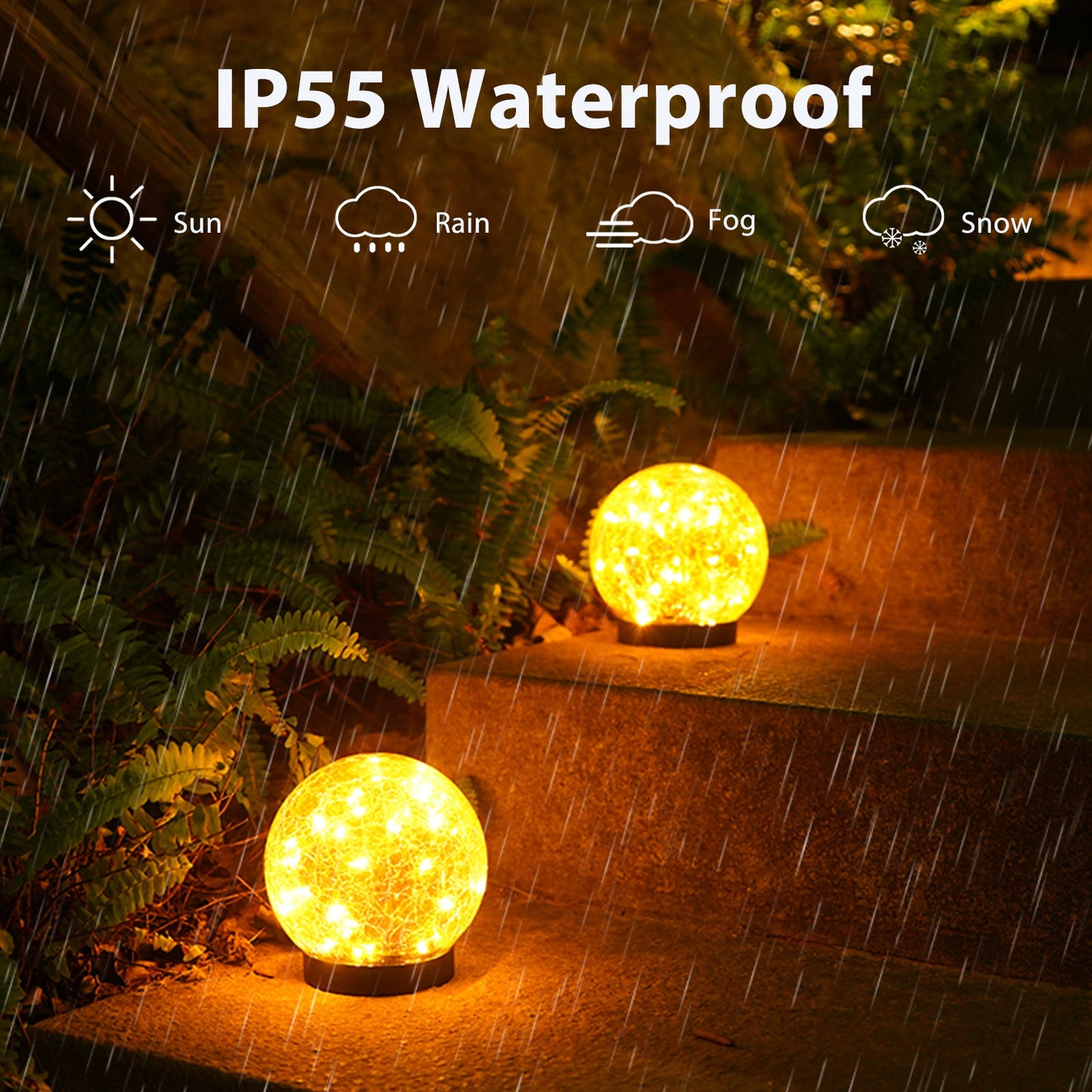 2Pcs Solar Lights Outdoor Cracked Glass Ball Warm Lights