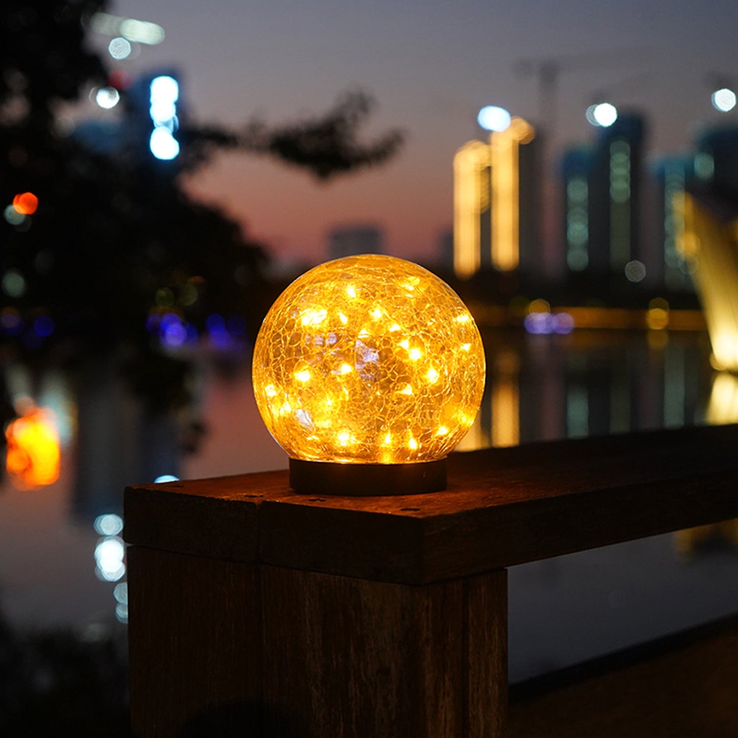 2Pcs Solar Lights Outdoor Cracked Glass Ball Warm Lights