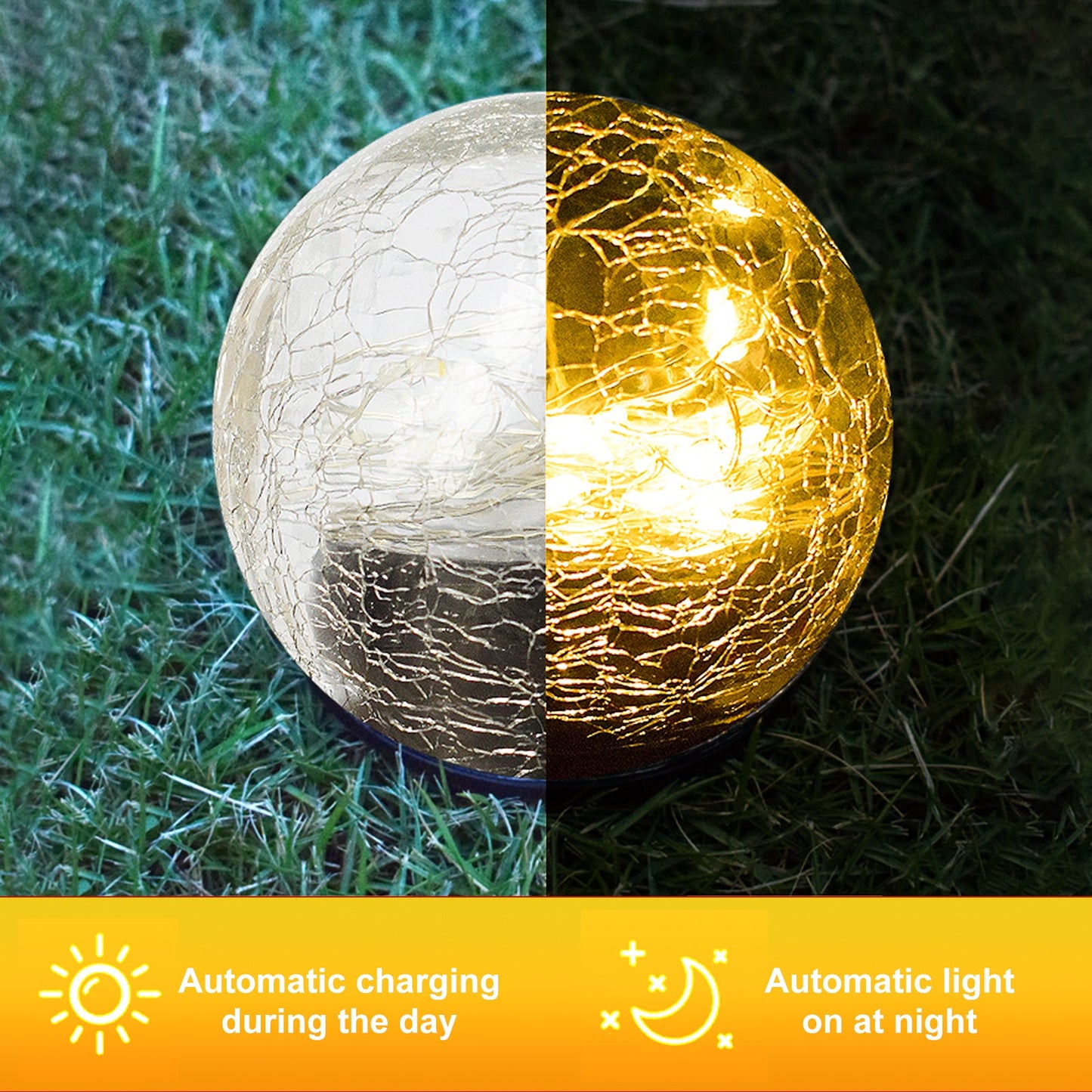 2Pcs Solar Lights Outdoor Cracked Glass Ball Warm Lights