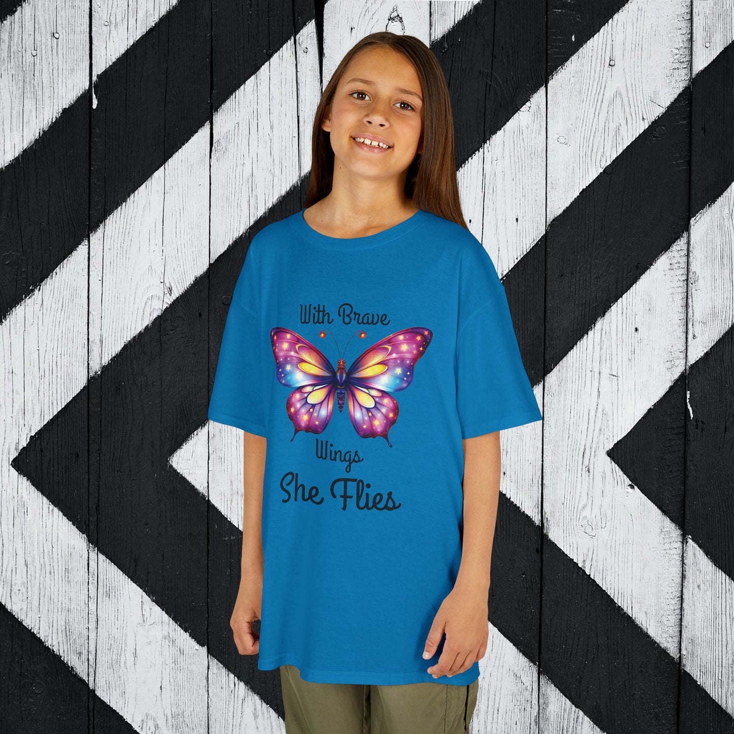 Butterfly Graphic Kids Tee - 'With Brave Wings She Flies'