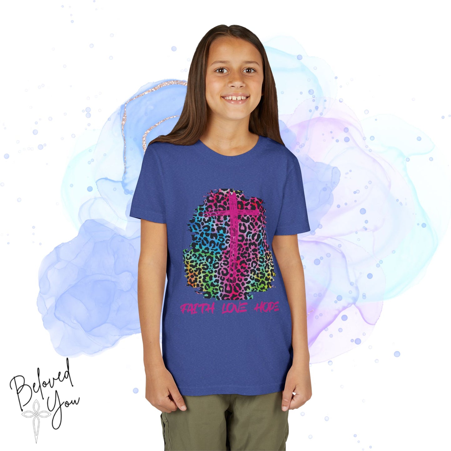Colorful Faith Love Hope Cross Youth Tee