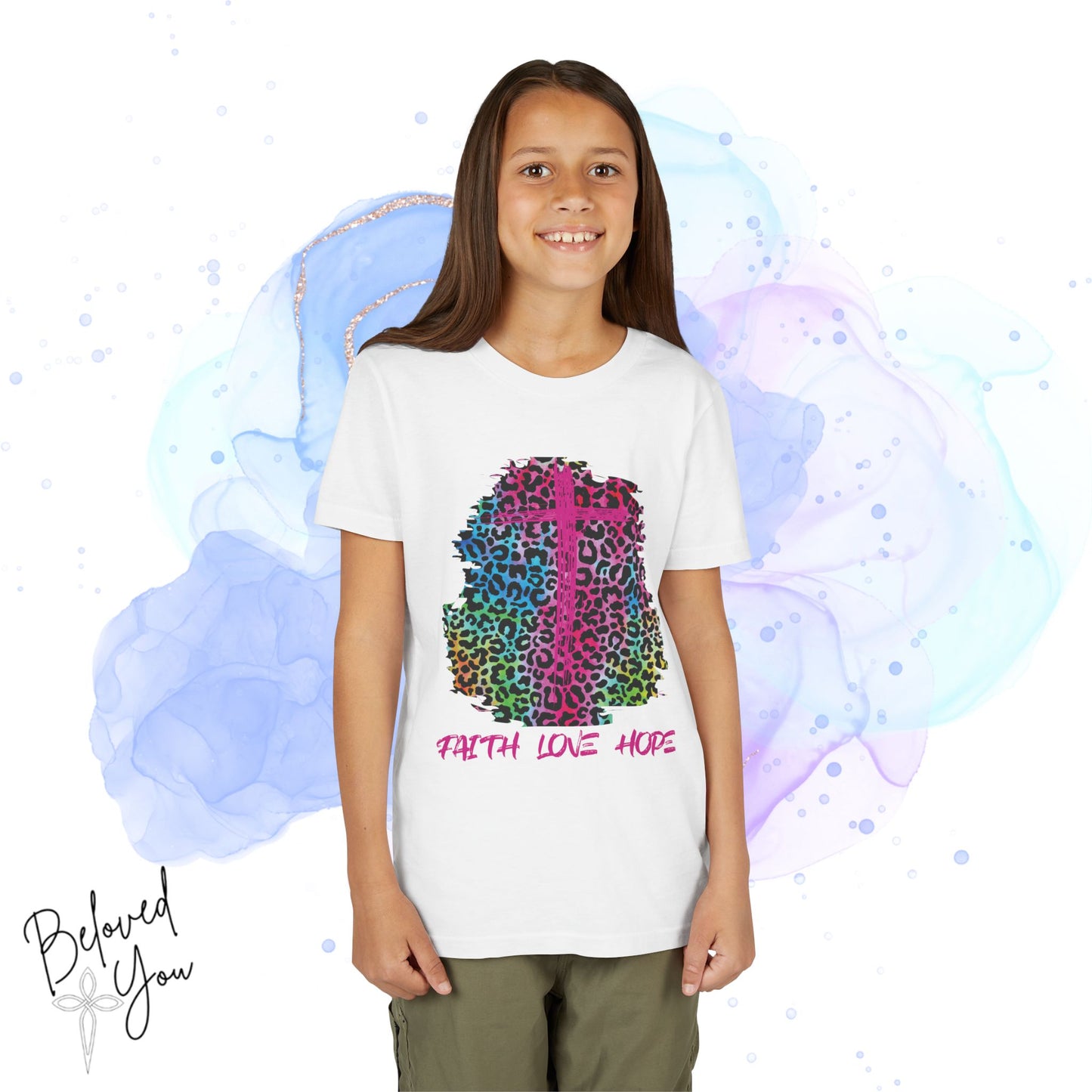 Colorful Faith Love Hope Cross Youth Tee