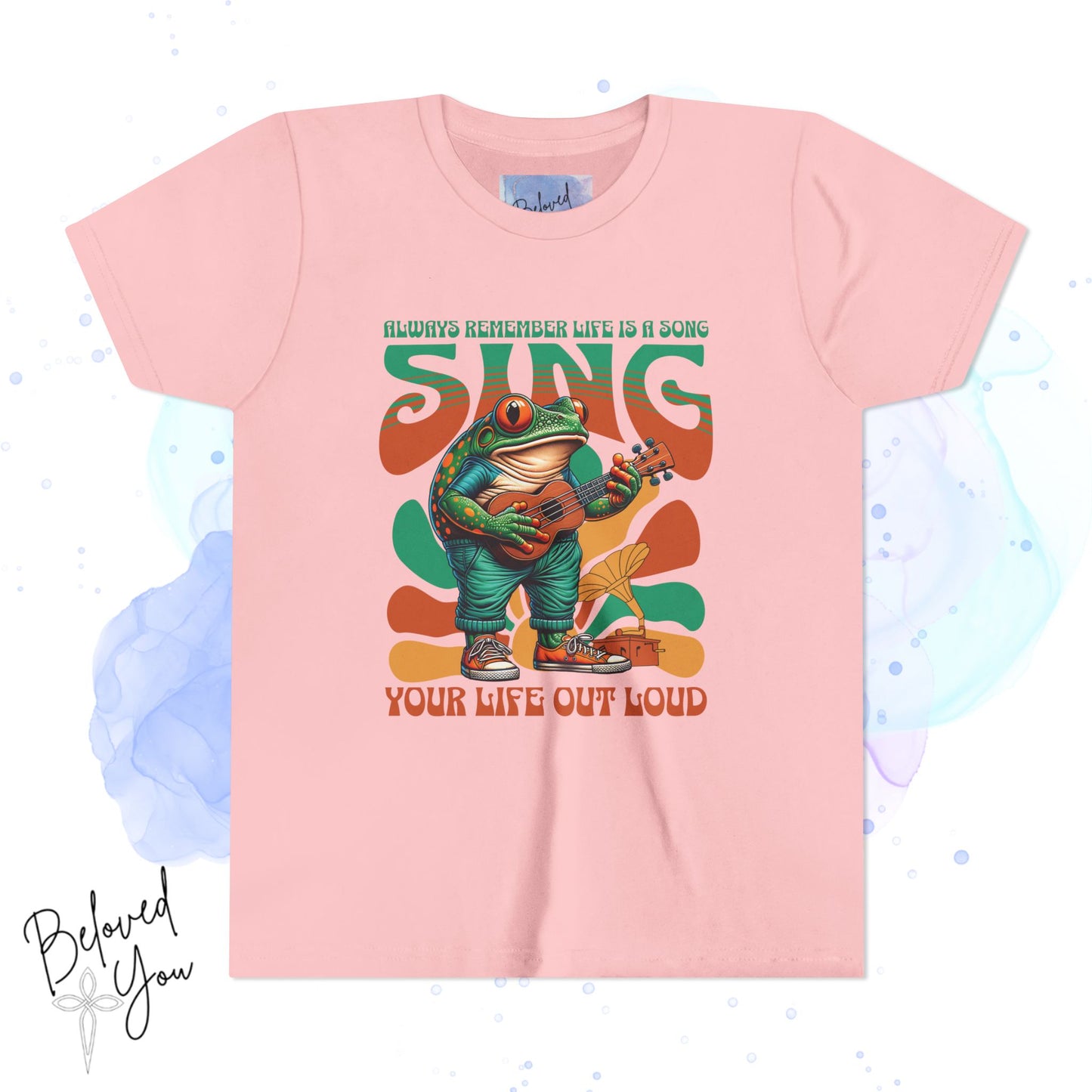 "Sing Your Life Out Loud" Frog - Green Orange Youth Short Sleeve Tee