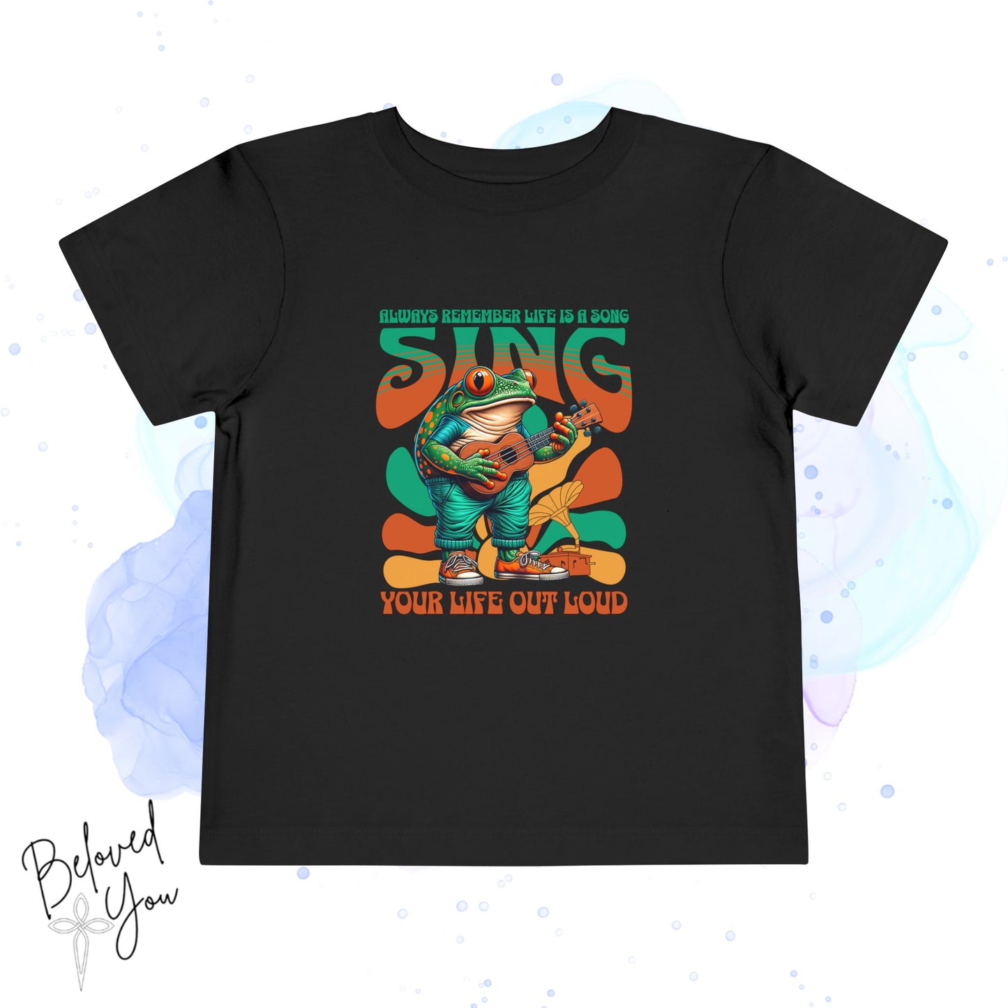 'Sing Your Life Out Loud' - Green Orange Frog Toddler Short Sleeve Tee