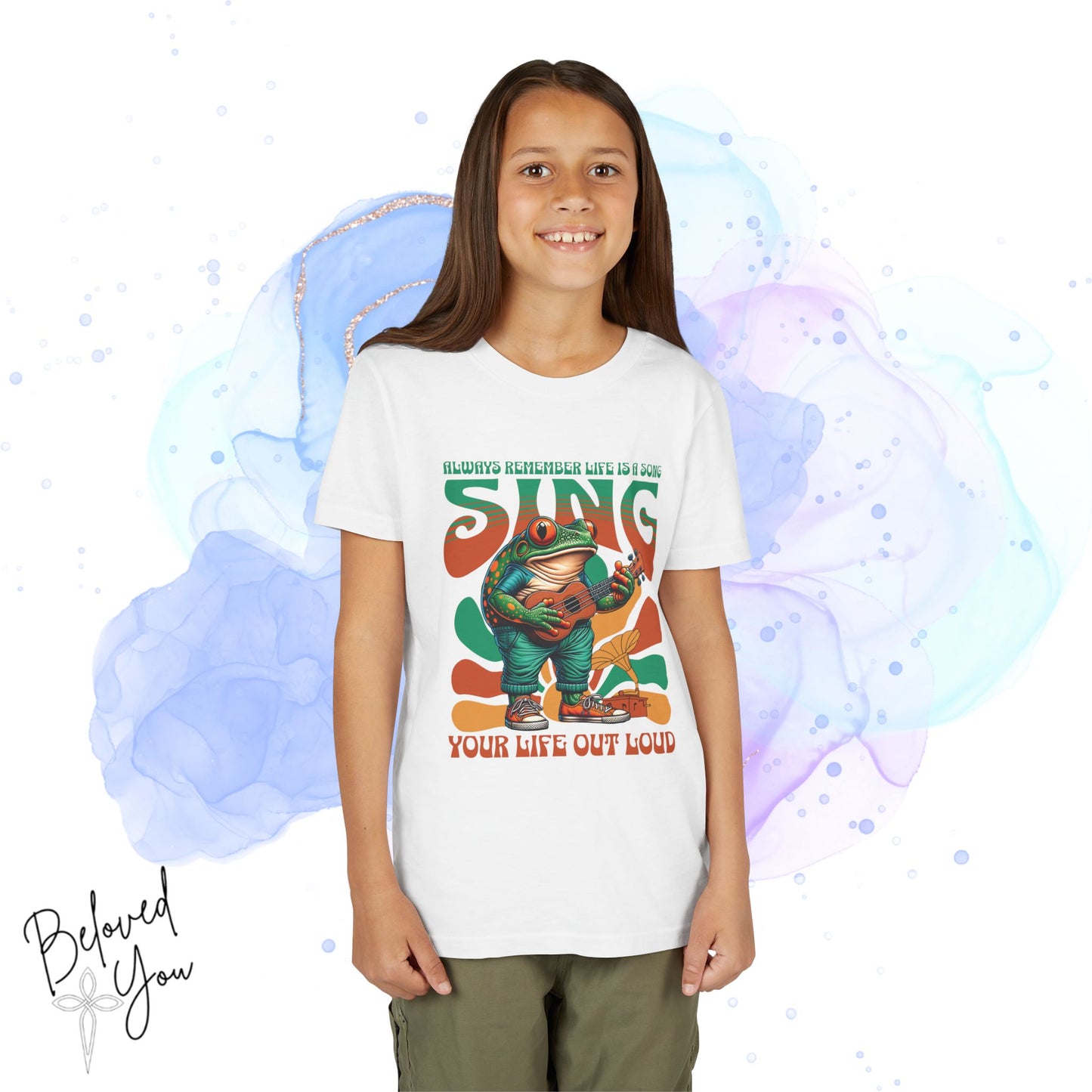 "Sing Your Life Out Loud" Frog - Green Orange Youth Short Sleeve Tee