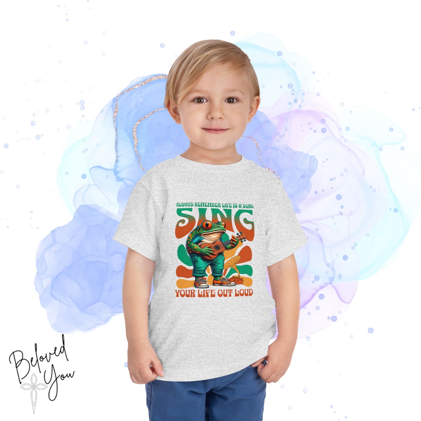 'Sing Your Life Out Loud' - Green Orange Frog Toddler Short Sleeve Tee