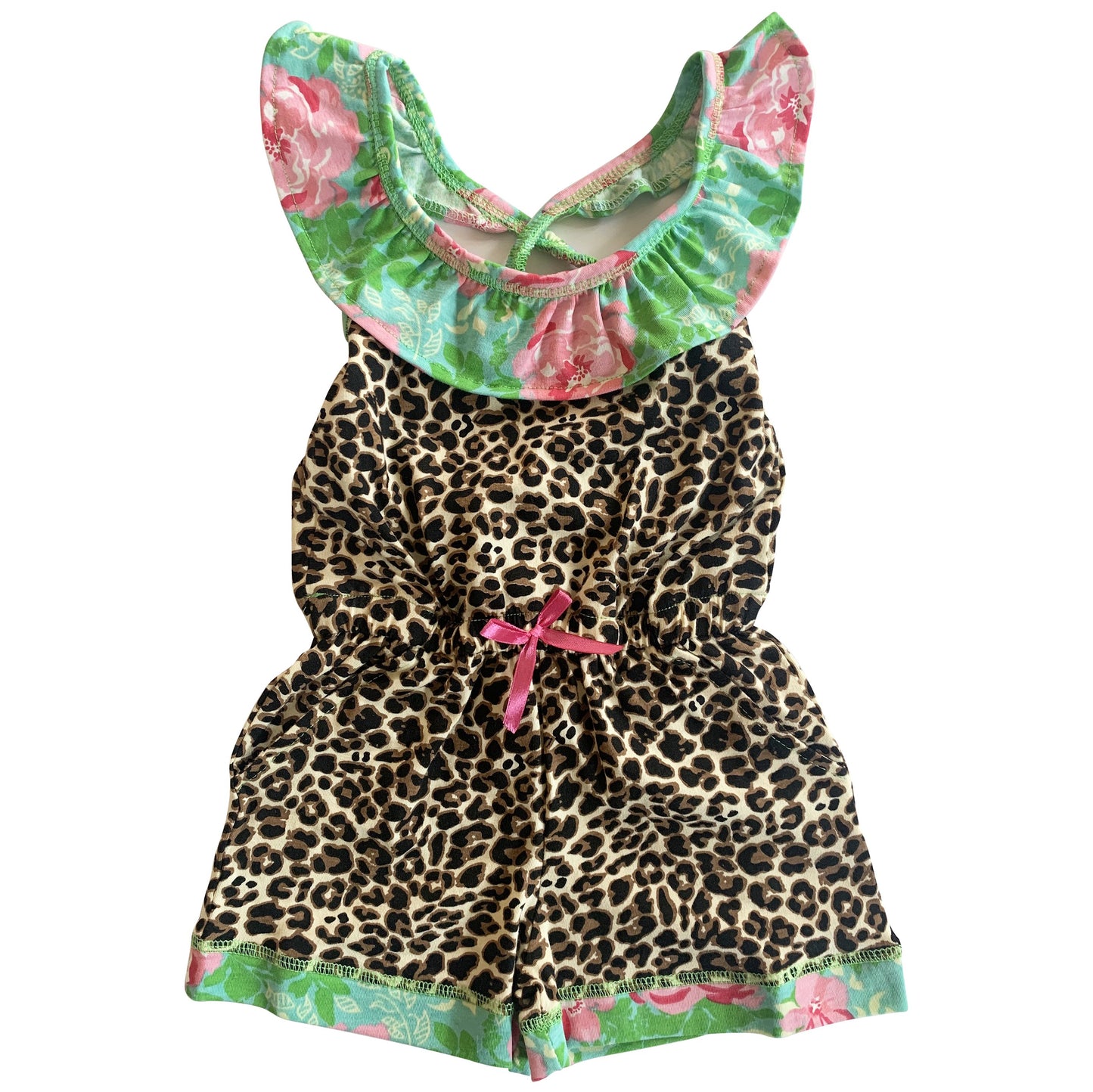 AnnLoren Girls Leopard Floral Summer Shorts Jumpsuit