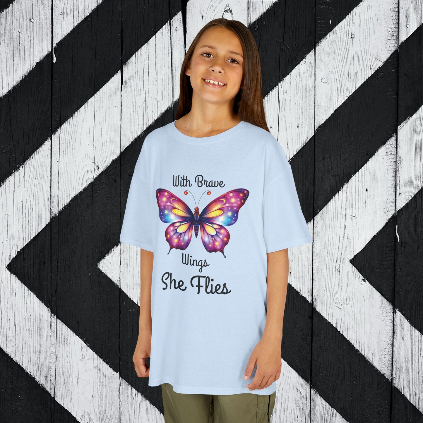 Butterfly Graphic Kids Tee - 'With Brave Wings She Flies'