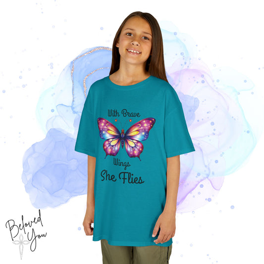 'With Brave Wings She Flies' - Butterfly Graphic Youth Tee