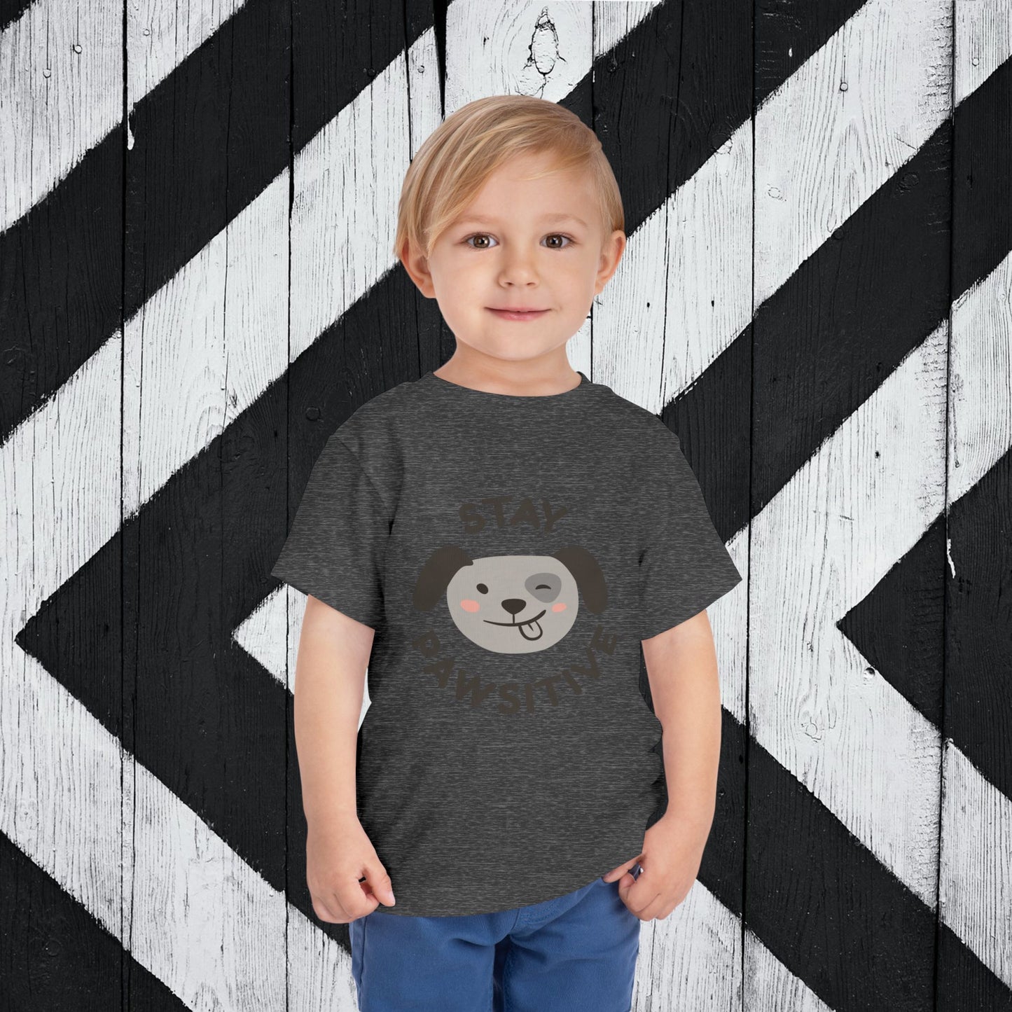 Stay Pawsitive Toddler Short Sleeve Tee - Adorable Dog Graphics for Playful Kids