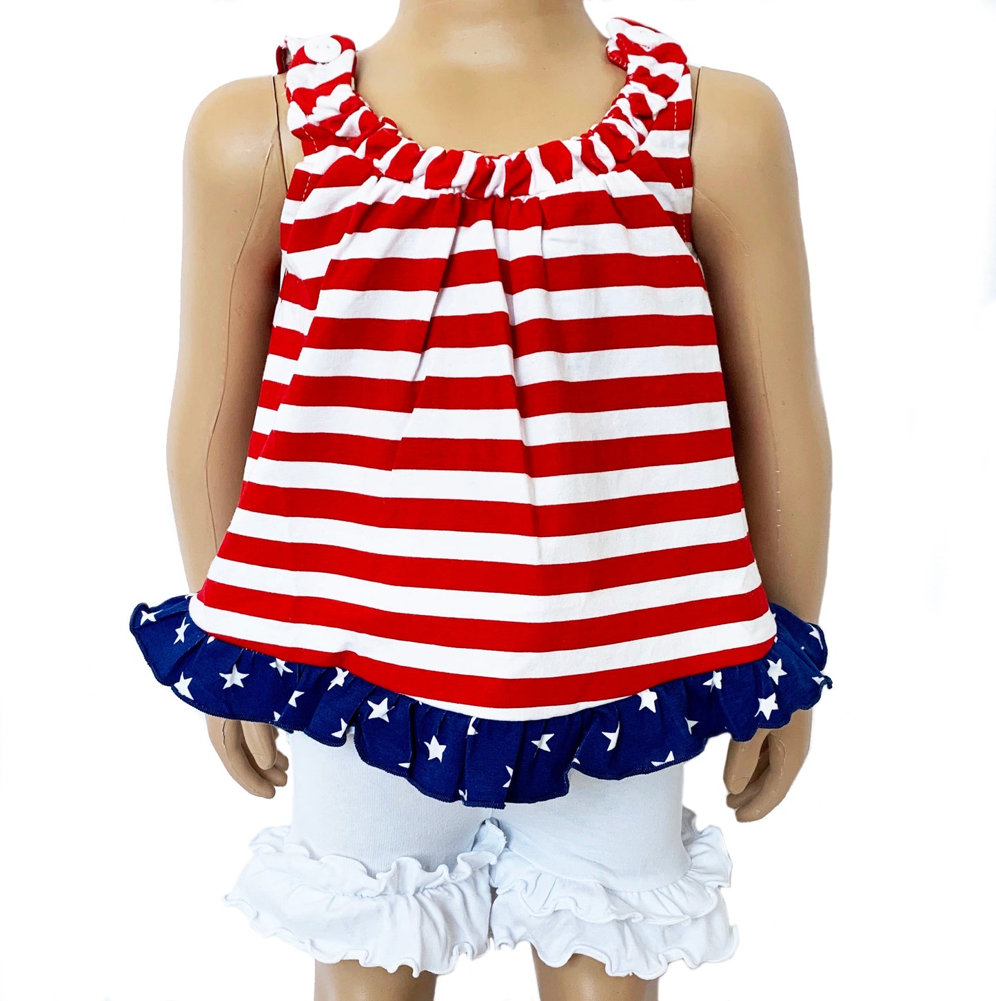 AnnLoren Baby Big Girls 4th of July Swing Stripes Stars Tank Top with