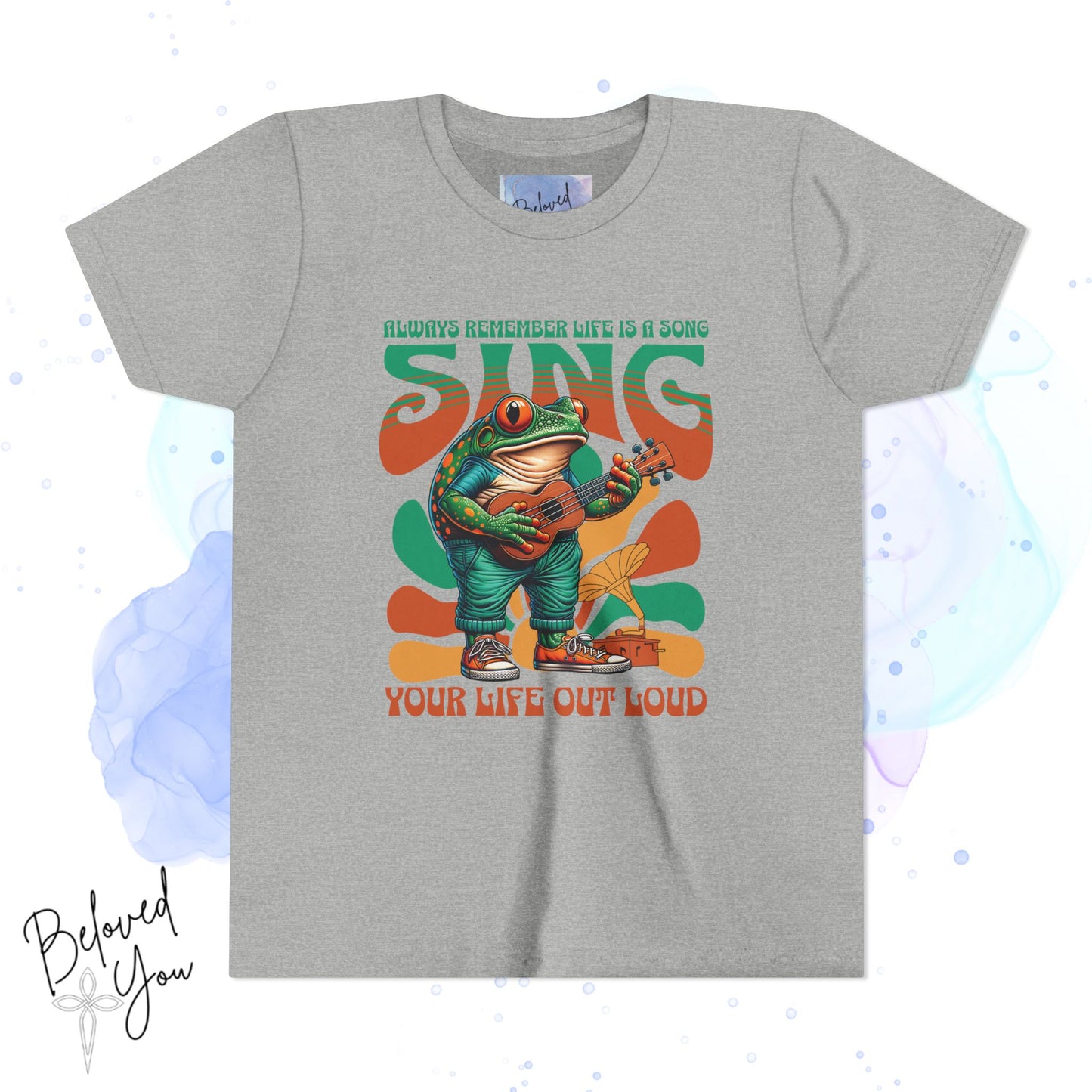 "Sing Your Life Out Loud" Frog - Green Orange Youth Short Sleeve Tee