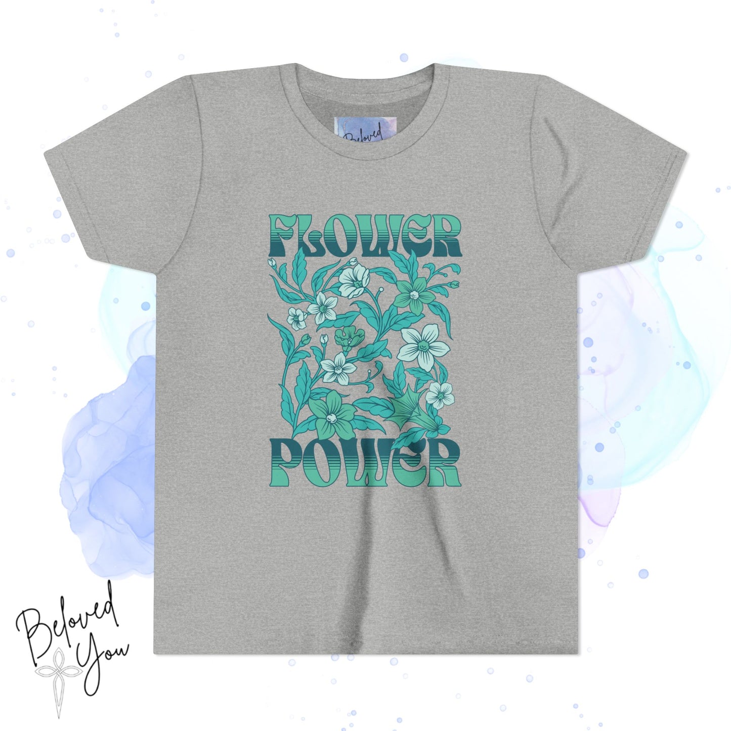 Flower Power - Teal Youth Short Sleeve Tee