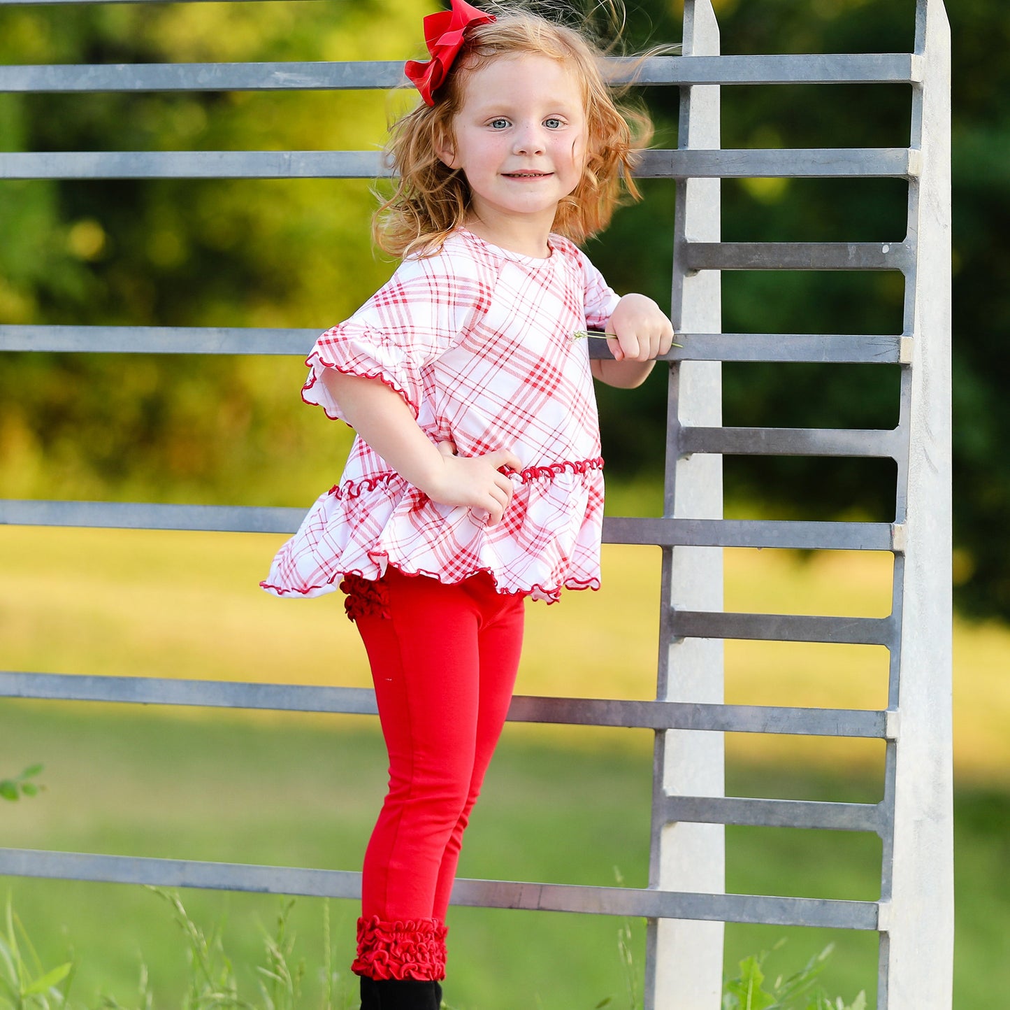 AnnLoren Little & Big Girls 3/4 Angel Sleeve Red Plaid Cotton Knit