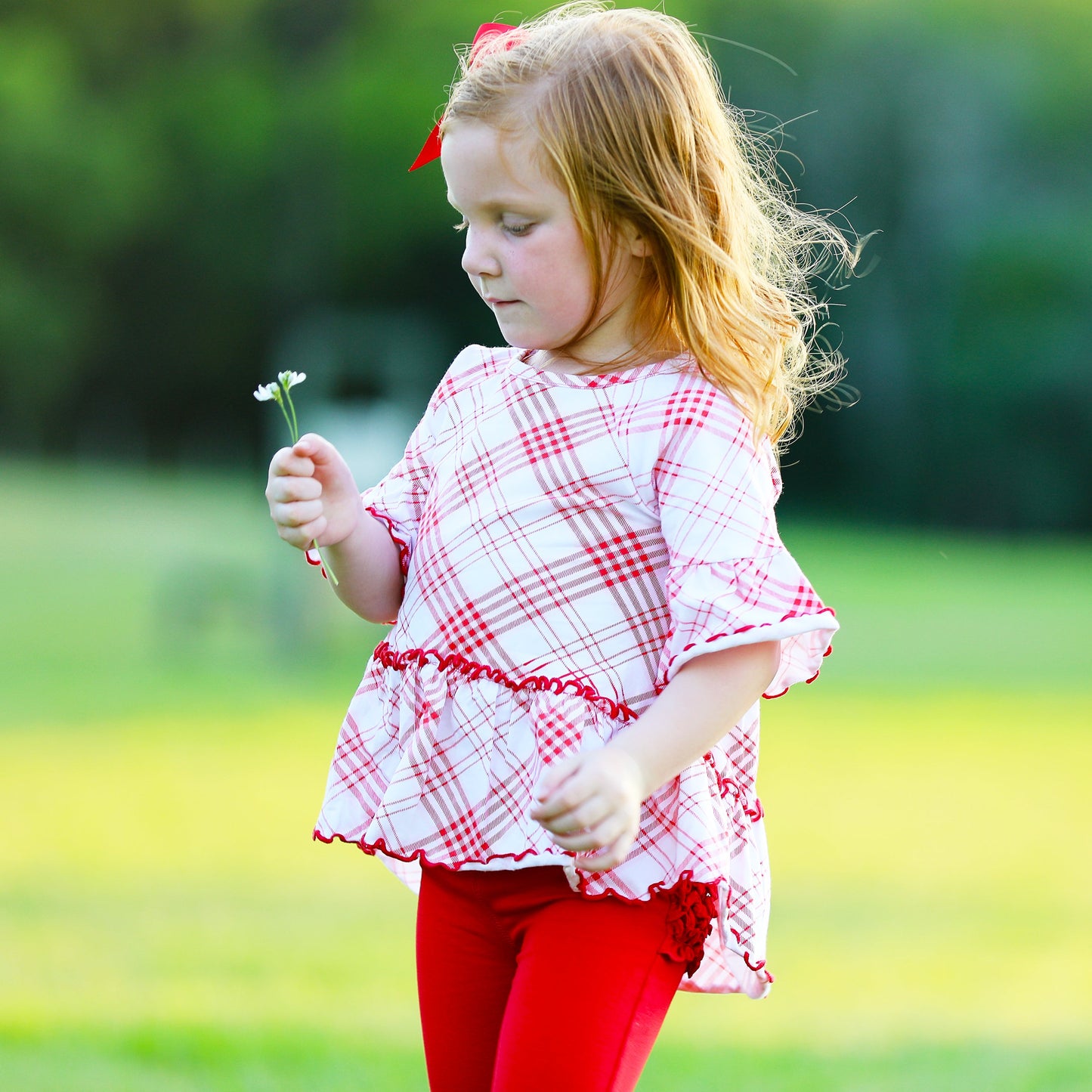 AnnLoren Little & Big Girls 3/4 Angel Sleeve Red Plaid Cotton Knit