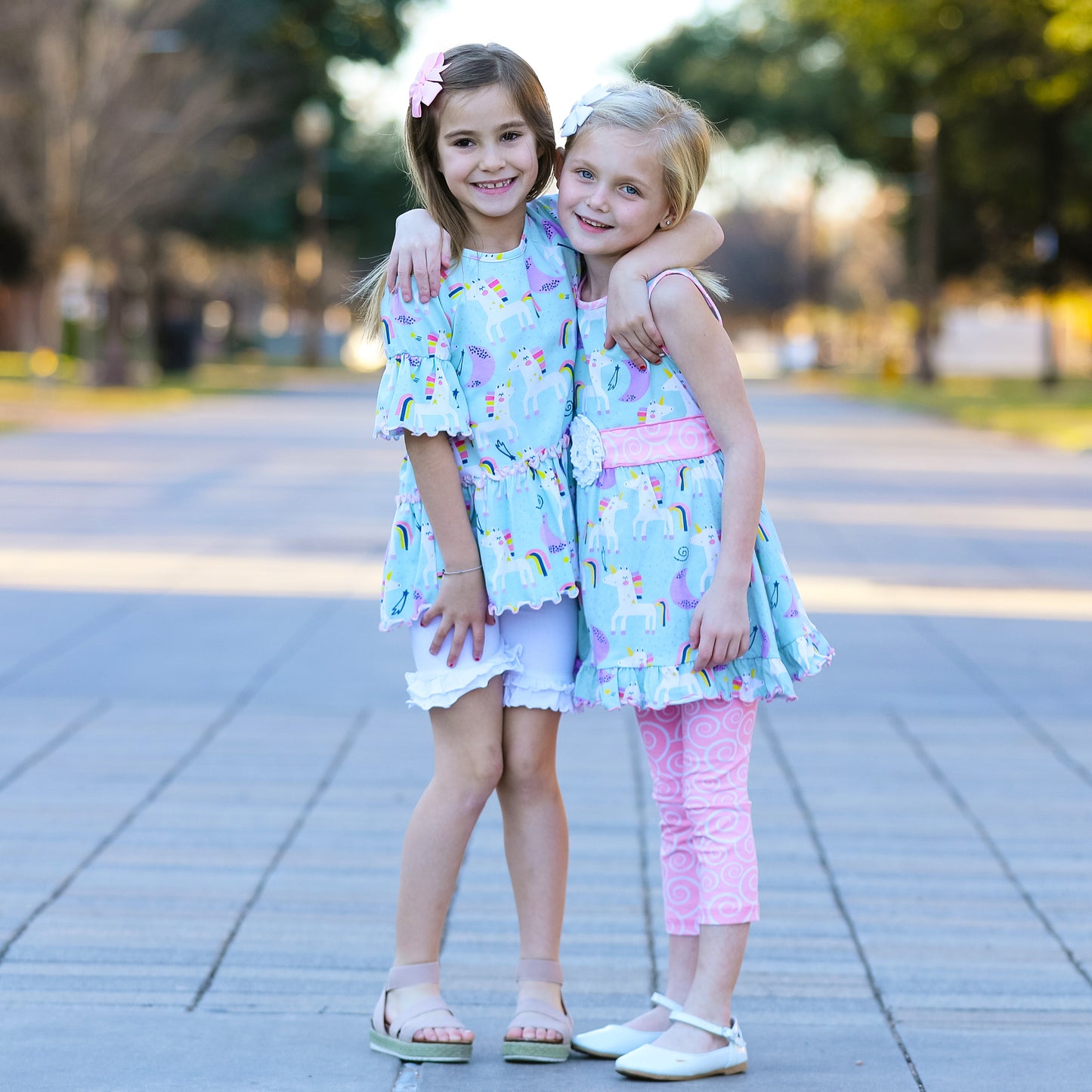 AnnLoren Girls Unicorns Rainbow Dress & Pink Swirl Leggings Outfit