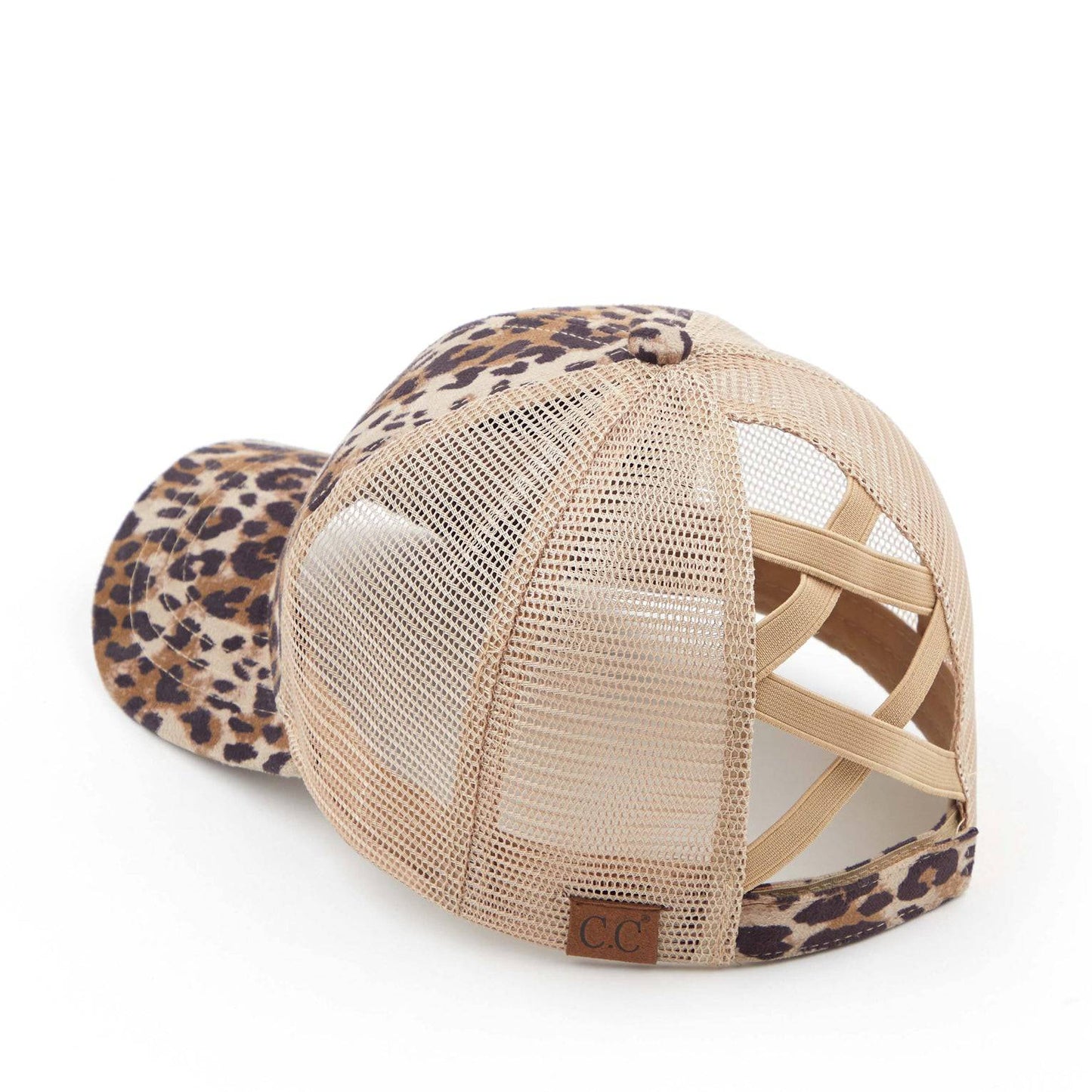 CC Faux Suede Leopard Hat Pony Cap and Criss Cross Multi Style