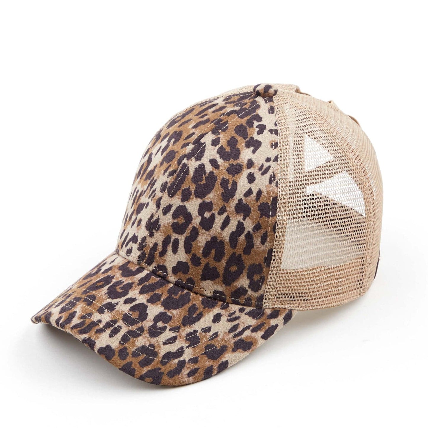 CC Faux Suede Leopard Hat Pony Cap and Criss Cross Multi Style