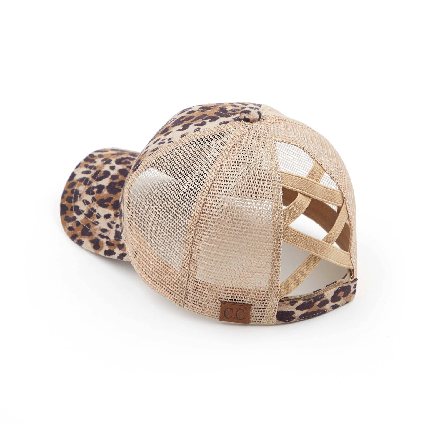 CC Faux Suede Leopard Hat Pony Cap and Criss Cross Multi Style