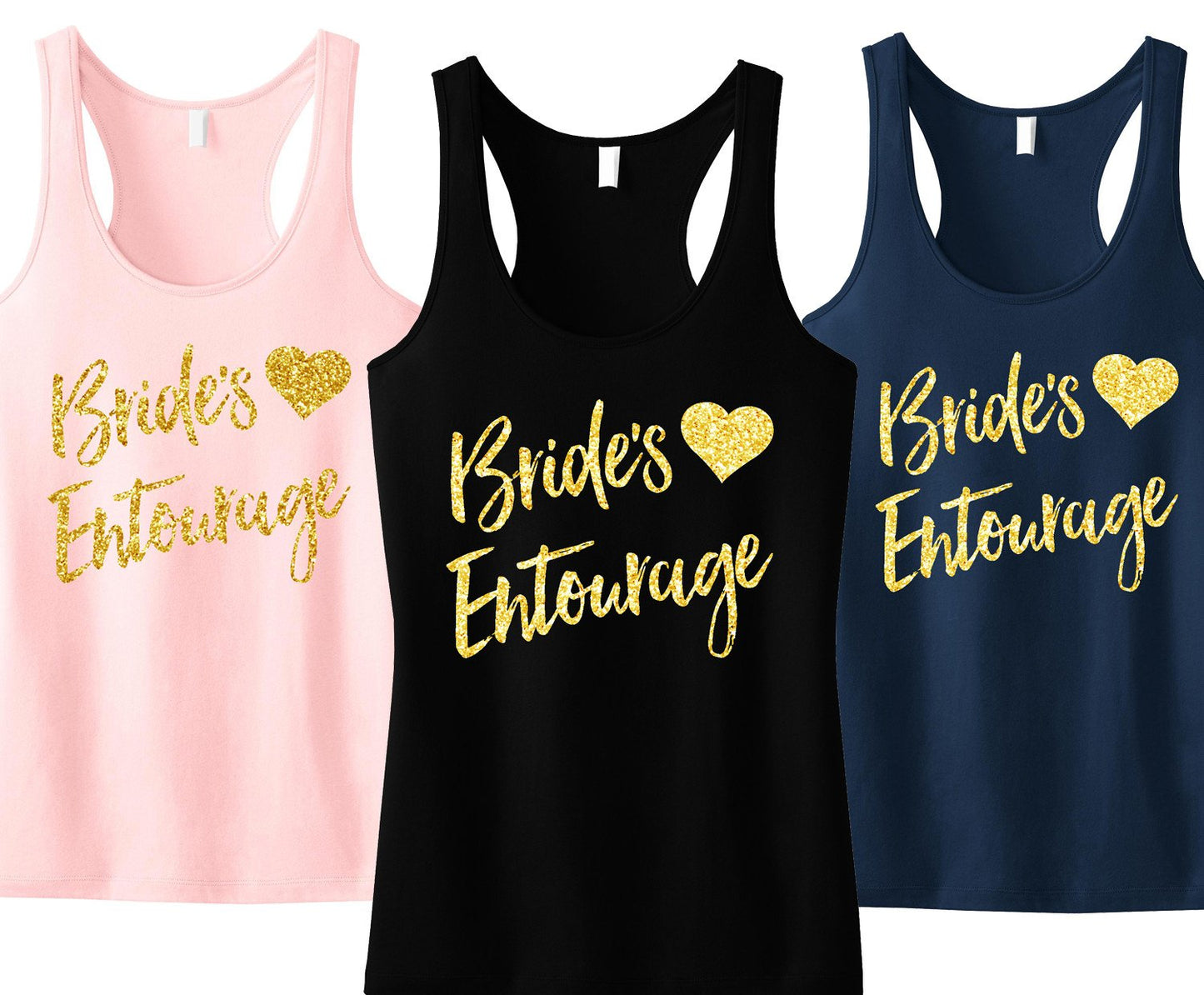 Brides Entourage Script Tank Top with Gold Glitter - Pick Color