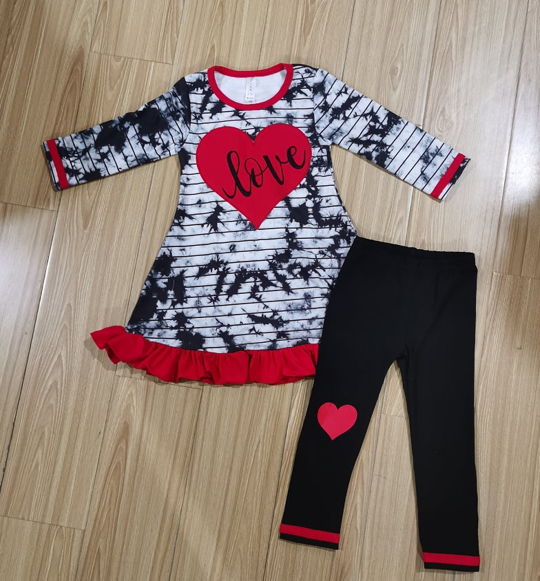 AnnLoren Girls Valentine's Day Heart Tie Dye Outfit Dress and Black