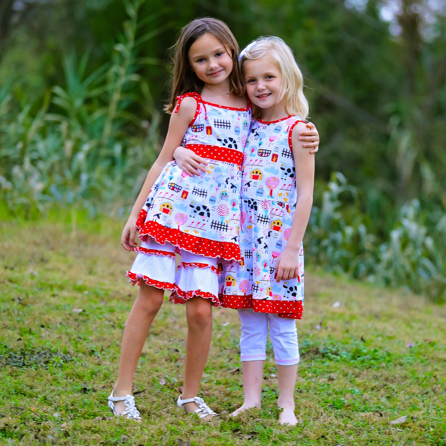 AnnLoren Little & Big Girls Farm Animals Dress and Capri Ruffle