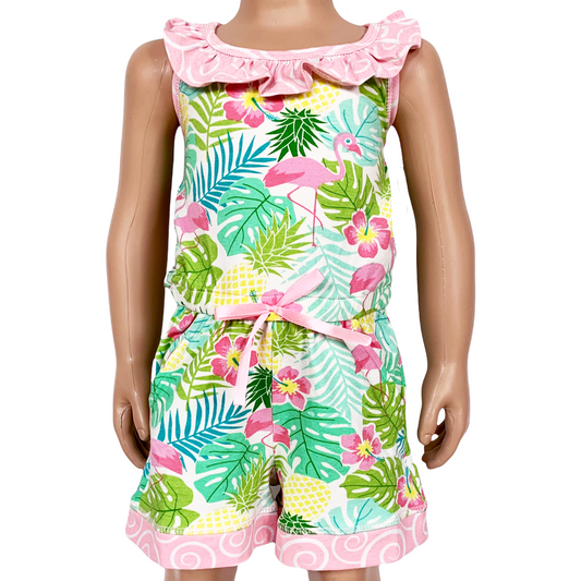 AnnLoren Little & Big Girls Pink Flamingo Palm Tree Kids Shorts