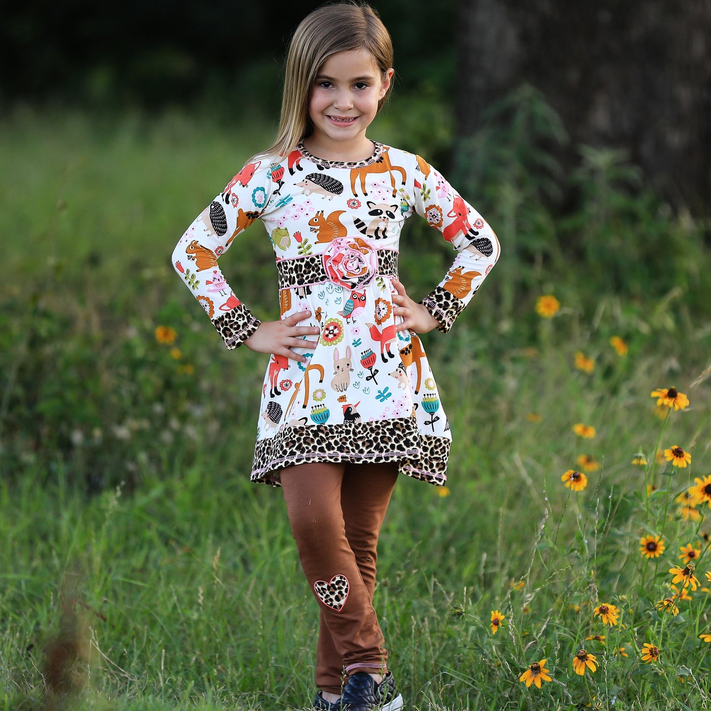 AnnLoren Big Little Girls Boutique Fall Forest Fox and Friends Dress