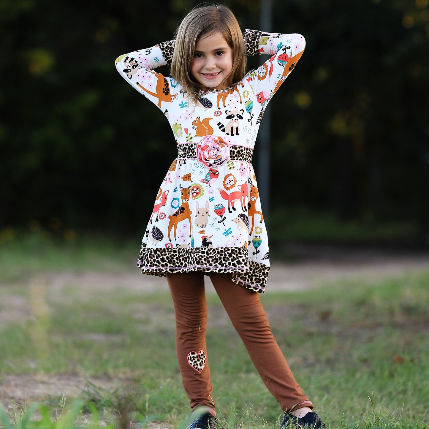 AnnLoren Big Little Girls Boutique Fall Forest Fox and Friends Dress