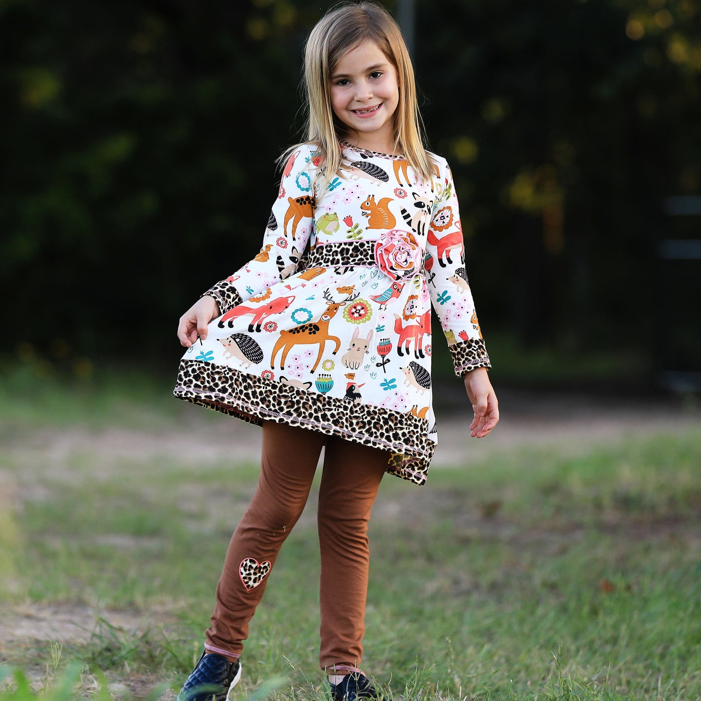 AnnLoren Big Little Girls Boutique Fall Forest Fox and Friends Dress