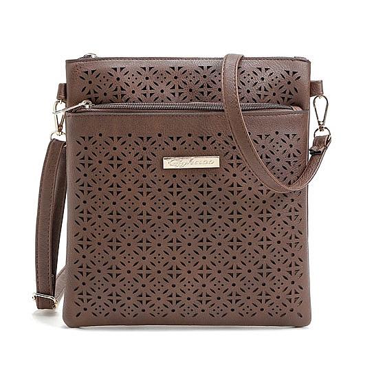 Classic Square Crossbody Bag with Floral Cutout Accent