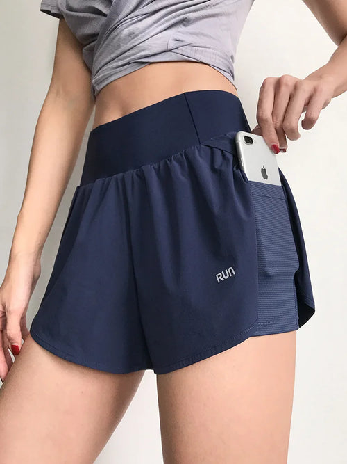 Women's High Waist Stretch Athletic Workout Layered Shorts