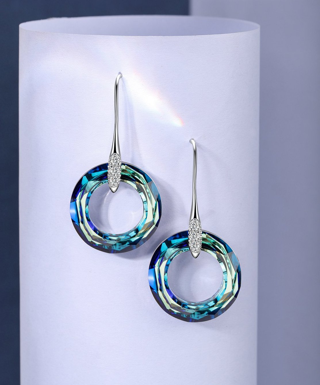 Enlightening Dangle Earrings With Austrian Crystals - Bermuda Blue in