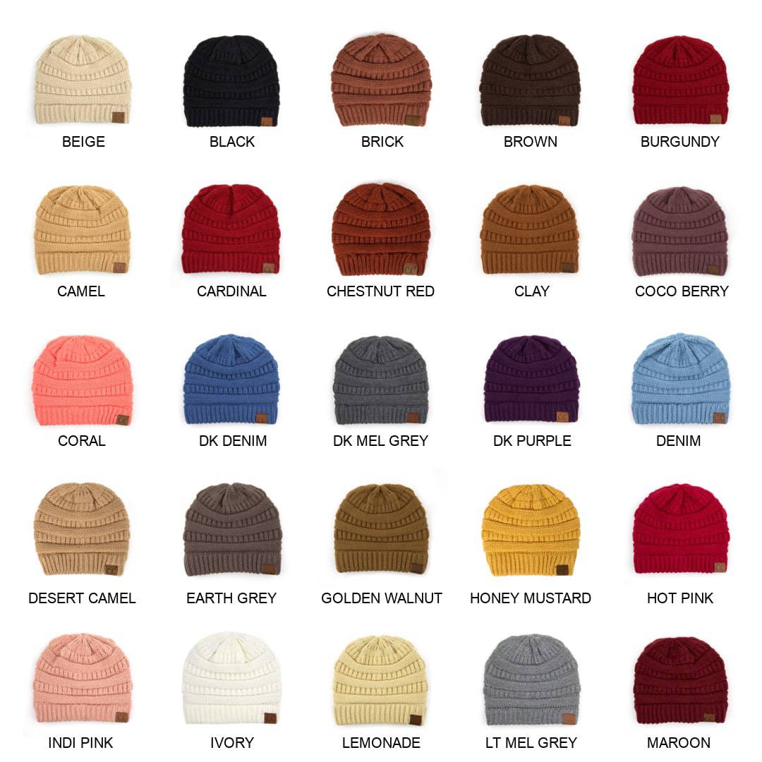 CC Beanie Popular Unisex Cable Knit Men Women Kids Skully Winter Hats