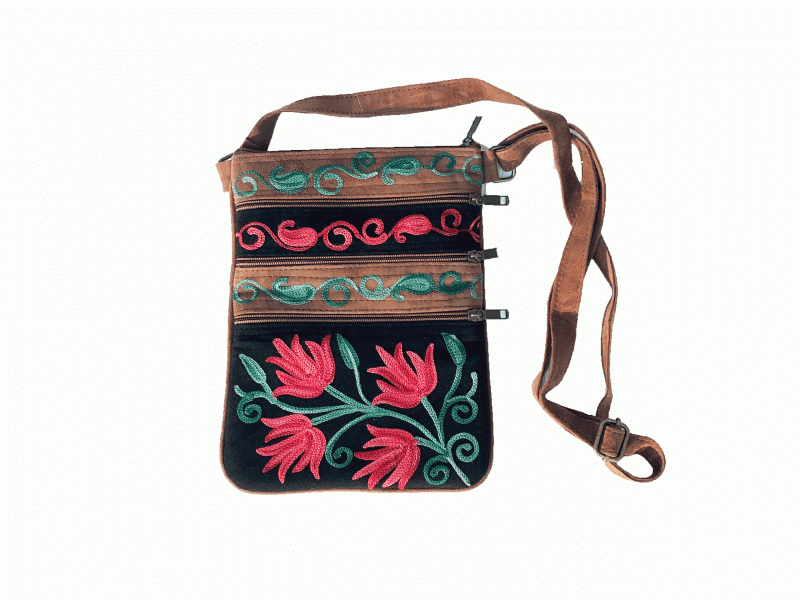 Suede Embroidered Five Zipper Cross-Body Bag