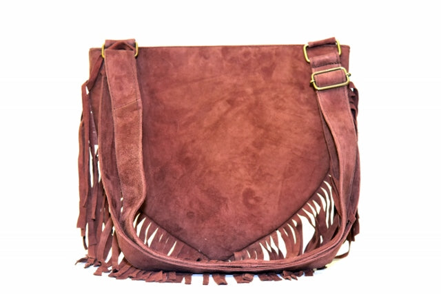 Fringed Handmade Suede Embroidered Heart Shaped Bag