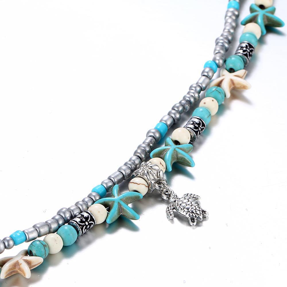 Turquoise Turtle Bohemian 18K White Gold Plated Ankle Bracelet