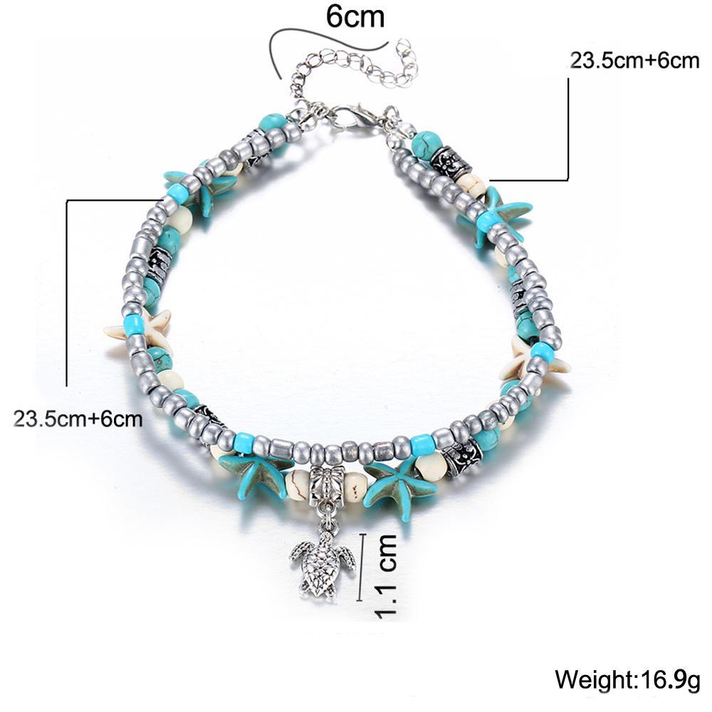 Turquoise Turtle Bohemian 18K White Gold Plated Ankle Bracelet