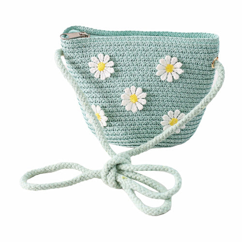 Girls Daisy Flower Decor Straw Crossbody Bag