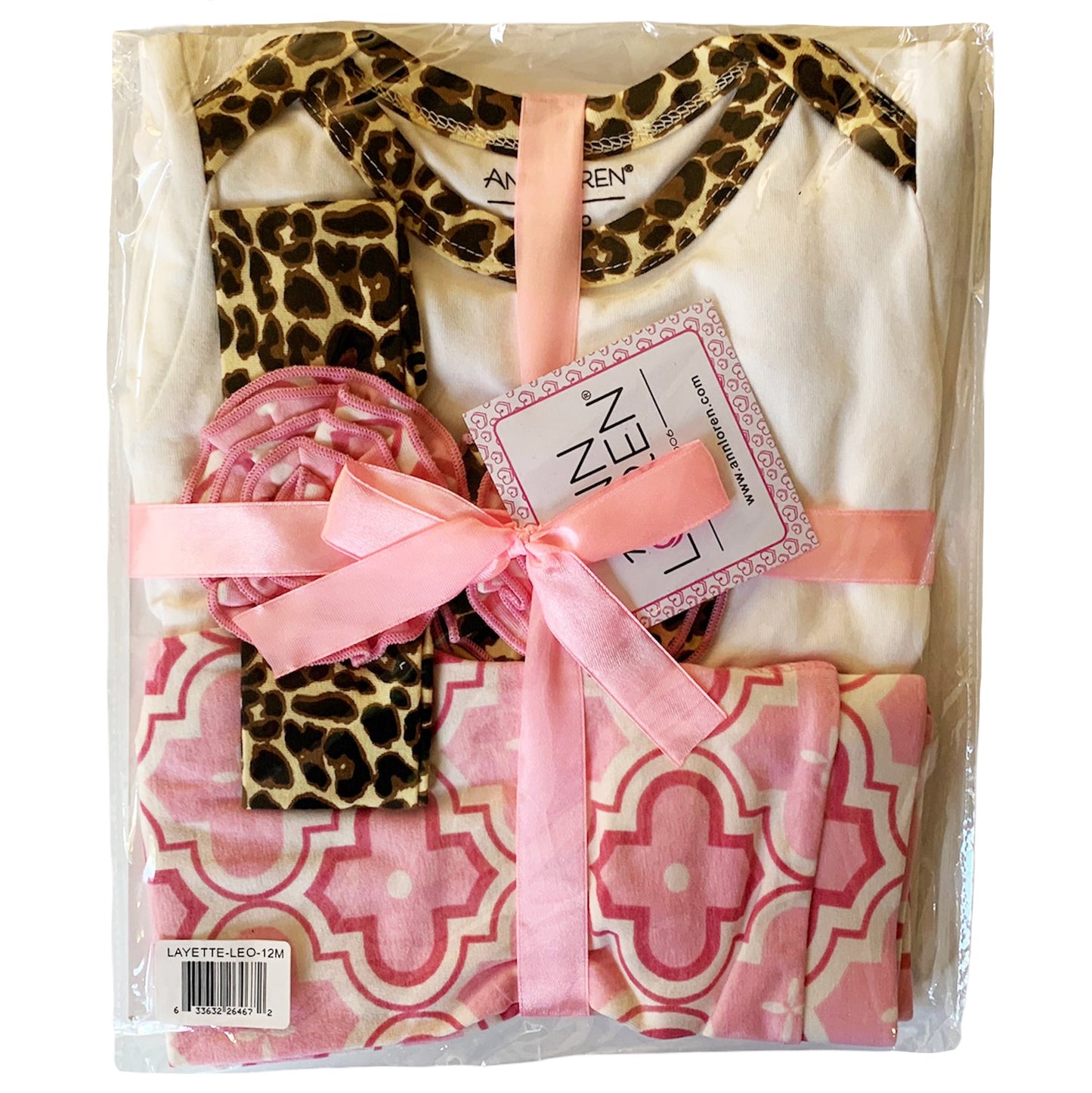 AnnLoren Baby Girls Layette Pink Leopard Onesie Pants Headband 3pc