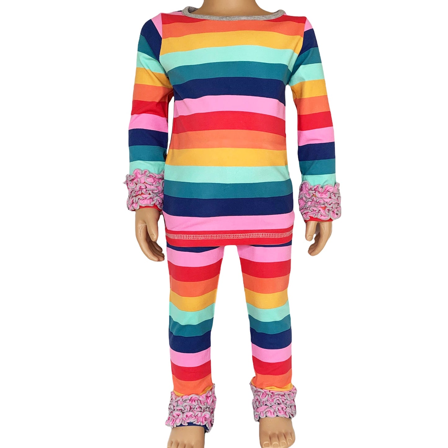 AnnLoren Baby Big Girls Boutique Long Sleeve Rainbow Ruffle Layering