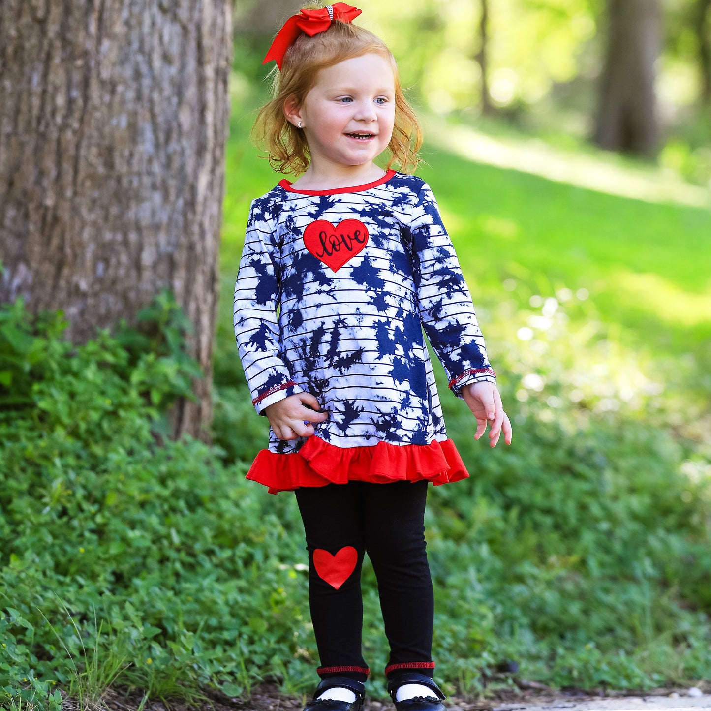 AnnLoren Girls Valentine's Day Heart Tie Dye Outfit Dress and Black