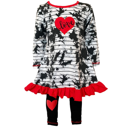 AnnLoren Girls Valentine's Day Heart Tie Dye Outfit Dress and Black